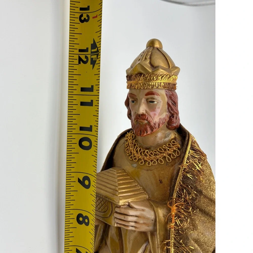 Vintage Gold Wise Man Nativity Figurine Three Kings Christmas Decor 12.5 Inch